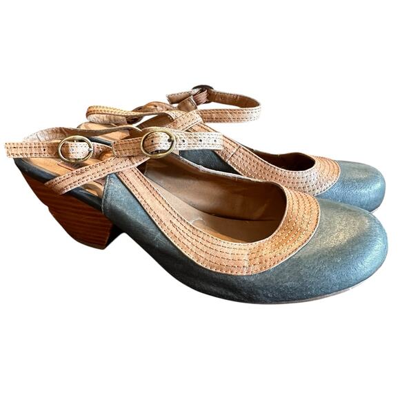 Miz Mooz Green & Tan Leather Eva Slingback Heels Size 8 - Picture 1 of 9